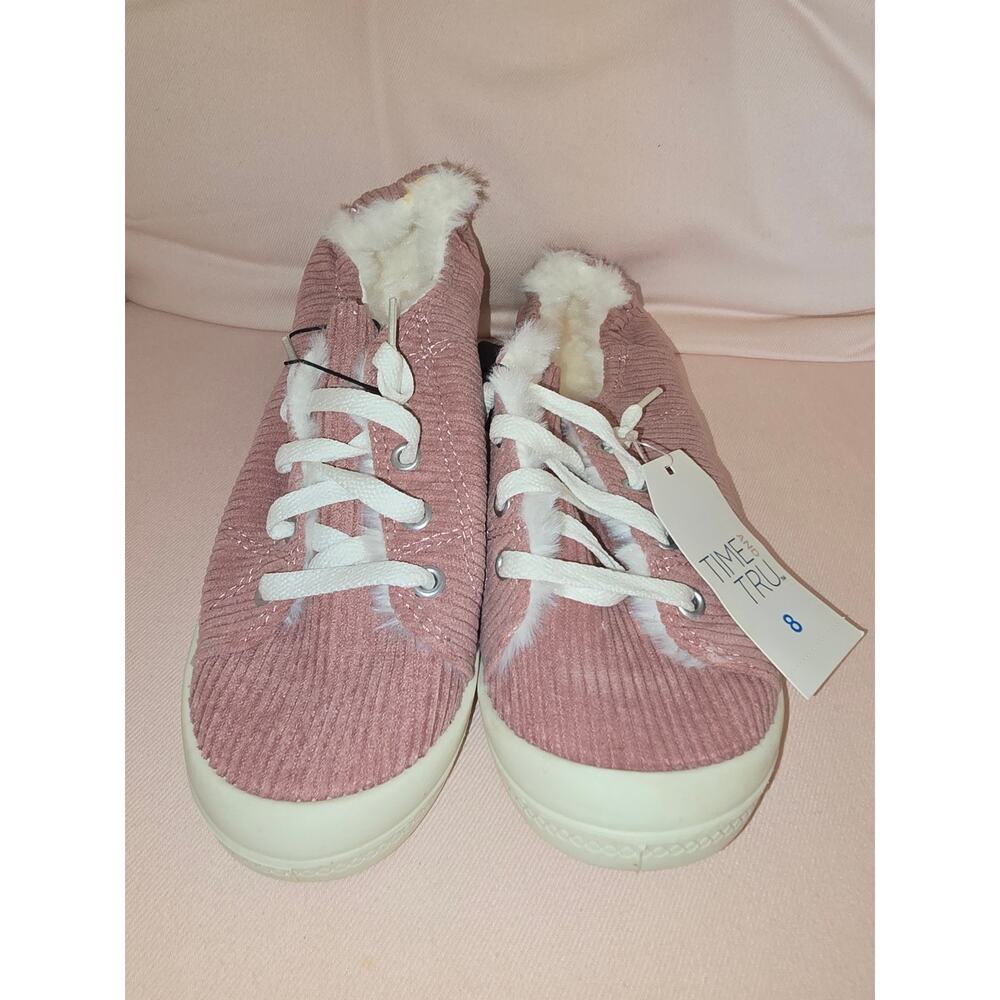 Time and True faux fur lines faux corduroy pink shoes New with Tags